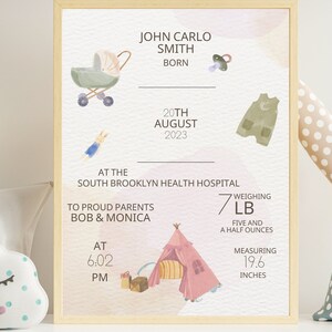 New Baby Girl Gift, Birth Stats Print, Baby Birth Stat Printable, Birth Information card, Birth Stats Sign, Birth Details Sign