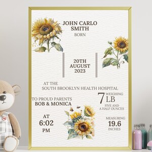 Personalised Baby shower gift, Birth Information card, Birth Stats Sign, Birth Details Sign, Baby Birth Stat Printable