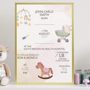 Birth Stats Print, Baby Gift for girl, Birth Information card, Birth Stats Sign, Birth Details Sign, Baby Birth Stat Printable