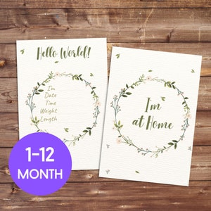 Cartes botaniques bébé étape importante | Nom de bébé et signes de statistiques de conception de couronne | Jalons mensuels | Cadeau pour les nouvelles mamans