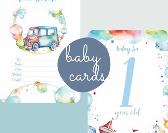 Tarjetas imprimibles para hitos del bebé niño / Anuncio de nacimiento / Regalo para baby shower / Descarga instantánea