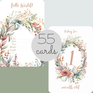 55 cartes Jalon bébé | Jalons mensuels | Faire-part de bébé et panneau de statistiques | Cadeau de naissance unique pour les nouvelles mamans