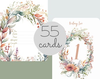 55 tarjetas de hitos para bebés, hitos mensuales, anuncio de bebé y letrero de estadísticas, regalo único de bebé para nuevas mamás