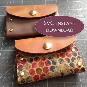 Keine Sew Wallet SVG Muster | Digitaler Download für Leder & Kunstleder | Plotterdatei | Cricut Vorlage | Digitaler Download | Druckknopfverschluss
