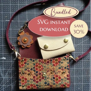 No Sew Leather Purse Patterns: Shoulder Bag, Wallet & Flower Charm SVG for Cutting Machines