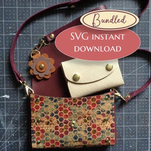 Bolso, billetera y dije DIY sin costuras / Archivos de corte para Cricut / Patrón de cuero y vinilo