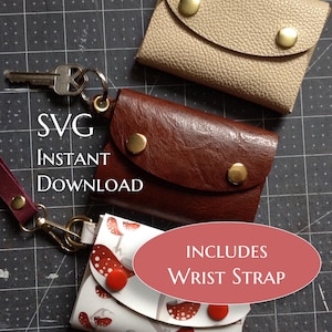 Llavero fácil de hacer en SVG, patrón de cuero, plantilla de billetera a presión, bolso de mano de piel sintética, archivo SVG sin costuras, archivo de corte Cricut