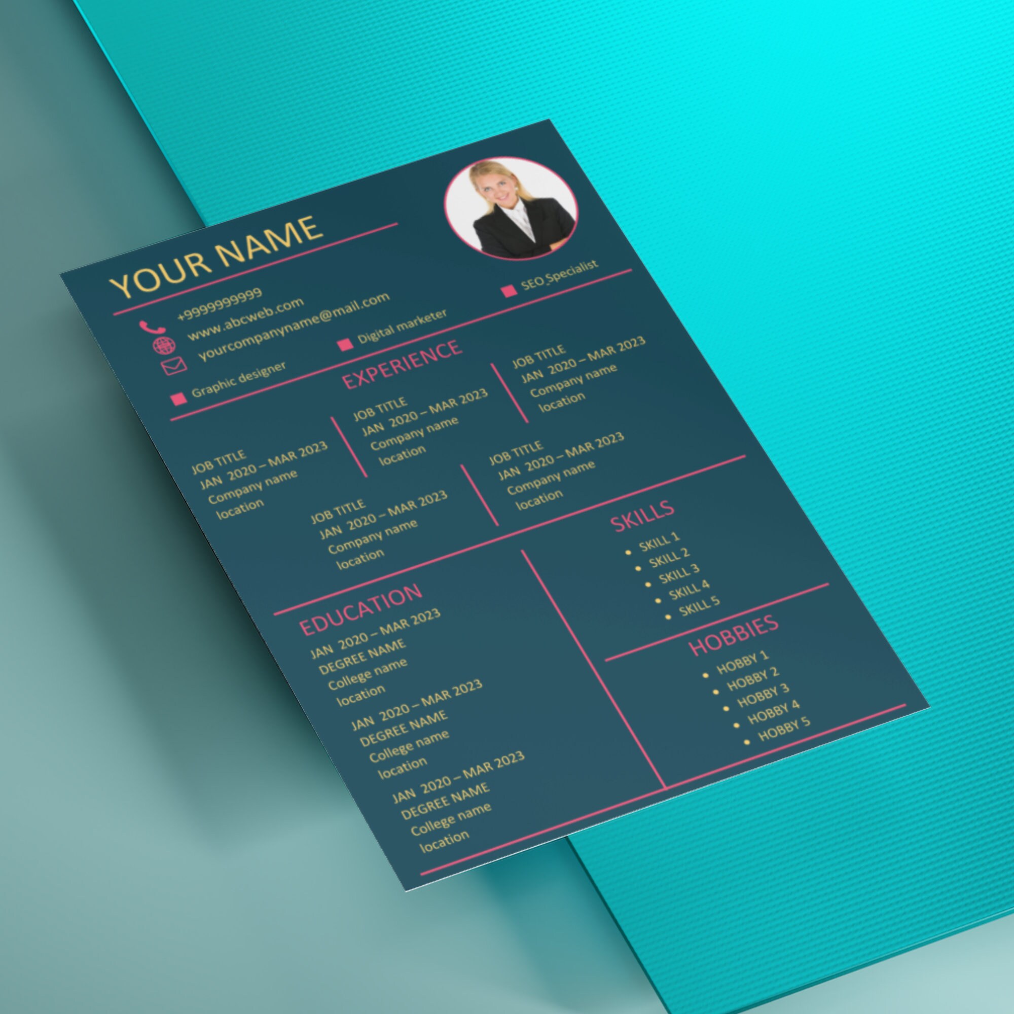 Professional Resume Template for Words CV Template Etsy