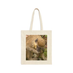 Tender Love: Adorable Mother And Baby Monkey Print Cotton Canvas Bag - 15&quot; x 16&quot;, Monkey Lover Gift, Nature Lover Gift