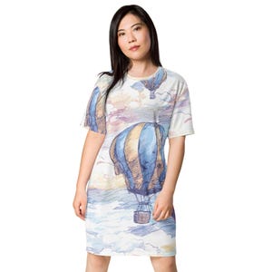 Abito T-shirt con mongolfiere per donna, abito T-shirt oversize e comodo, abbigliamento da giorno e da notte in poliestere, taglie dalla 2XS alla 6XL