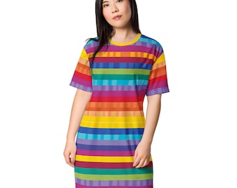 rainbow striped t shirt dress Tallie T Shirt Dress in Rainbow Stripe