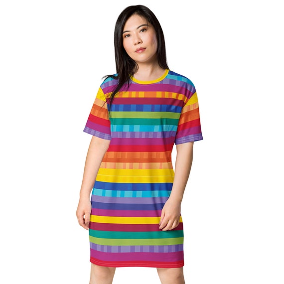 rainbow striped shirt dress Vertical Rainbow Stripe Dress | Jodifl