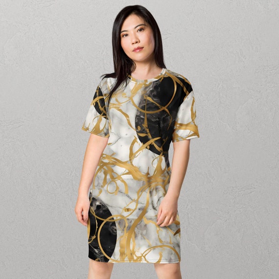 white and gold t shirt dress Long Sleeve Lurex Shirt Dress