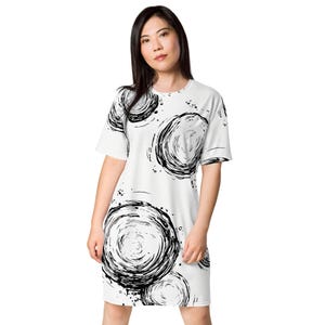 Abito T-shirt Ink Circles da donna, abito T-shirt oversize comodo, abbigliamento da giorno e da notte in poliestere, taglie 2XS–6XL, 2