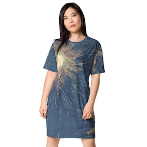 Abito T-shirt Mystical Sunbursts da donna, abito T-shirt oversize e comodo, in poliestere, da giorno e da notte, taglie dalla 2XS alla 6XL