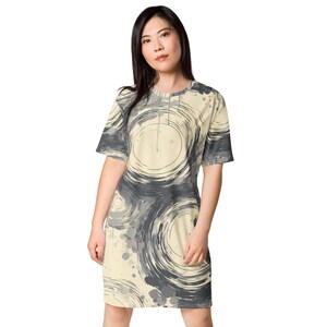 Abito T-shirt Ink Circles da donna, abito T-shirt oversize comodo, abbigliamento da giorno e da notte in poliestere, taglie dalla 2XS alla 6XL, 1