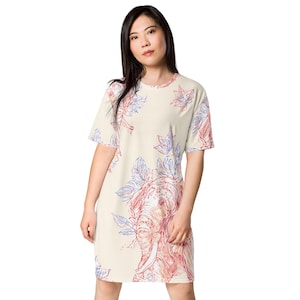 Abito T-shirt Boho Elephants da donna, abito T-shirt oversize comodo, abbigliamento da giorno e da notte in poliestere, taglie dalla 2XS alla 6XL