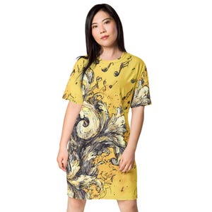 Abito T-shirt con note musicali barocche da donna, abito T-shirt oversize comodo, abbigliamento da giorno e da notte in poliestere, taglie dalla 2XS alla 6XL