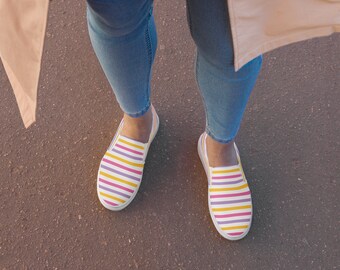 Rainbow Strips Women’s slip-on canvas shoes
