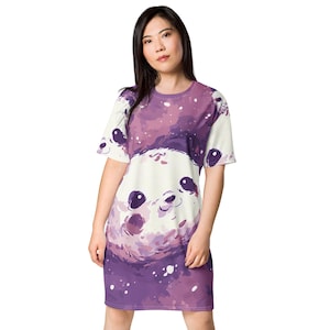 Abito T-shirt con panda giocosi da donna, abito T-shirt oversize e comodo, abbigliamento da giorno e da notte in poliestere, taglie dalla 2XS alla 6XL