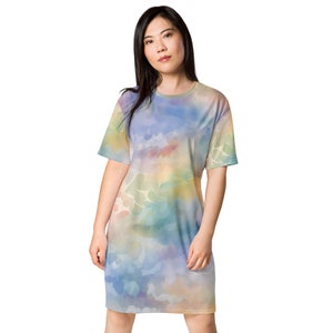 Rainbow T-Shirt Dress For Women,All Over Print, Oversized Comfort Tee, Polyester, Daytime Dress, Night Shirt, 2XS-6XL