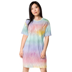 Rainbow T-Shirt Dress For Women,All Over Print, Oversized Comfort Tee, Polyester, Daytime Dress, Night Shirt, 2XS-6XL