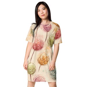 Abito T-shirt Rustic Lollipops da donna, abito T-shirt oversize comodo, abbigliamento da giorno e da notte in poliestere, taglie dalla 2XS alla 6XL