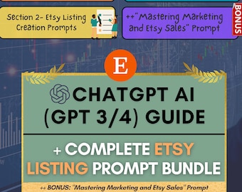 Etsy Listing ChatGPT Prompt Bundle, Etsy SEO Analyzer Keyword Improver AI Prompts GPT4 OpenAI GPT4 Idea Generator Search Ranking Improver