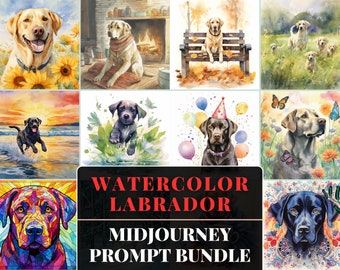 Midjourney Prompts Labrador Dog Bundle + BONUS | 15+ AI Art Watercolor Clipart prompt, guide ai prompt labrador art, limited ai