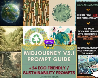 Midjourney Prompts Guide Tutorial Climate Change Eco Friendly Sustainable Art AI Prompt Green Botanical Ecological Earth Design Recycling