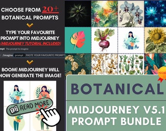 Midjourney Prompt Guide Botanical Bundle Unique Jungle Design Guide Plant Inspiration Midjourney Tutorial AI Guidance Flat Icon Stickers