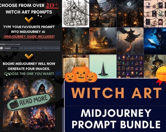 Witch Halloween Midjourney AI Unlimited Art Bundle (20+ Prompts) -  Prompts Guide Tutorial Artificial Intelligence gothic home decor vintage