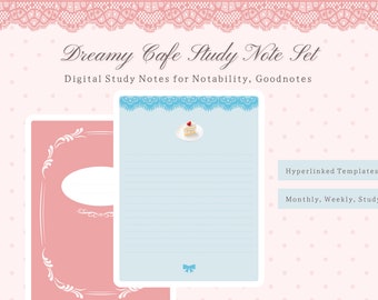 Dreamy Cafe Cute Study Notes | Cute Digital Study Note Templates for GoodNotes, Notability, and More