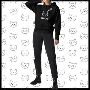 Sleepy Kitty - white text - Ultra Cuddly Soft Hoodie