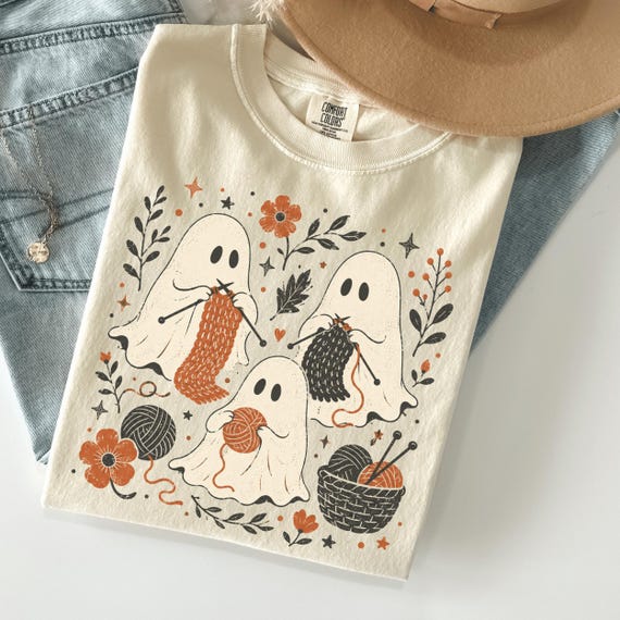 Knitting Ghost Shirt, Halloween Knitting Tee, Ghost Knitter Shirt, Yarn Lover Gift, Crafting Mom Fall Knitting Shirt