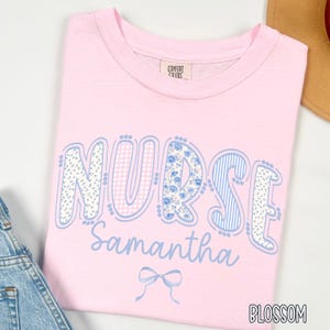 Nurse Custom Name Shirt, Coquette Nursing Shirt, Gift for Registered Nurse, RN Gingham Shirt, RN Graduation Gift, Nursing Student Tshirt