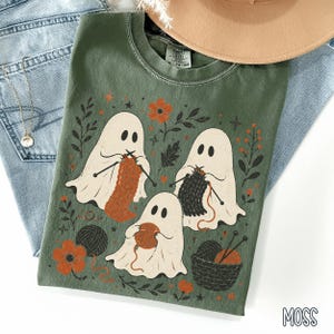 Knitting Ghost Shirt, Halloween Knitting Tee, Ghost Knitter Shirt, Yarn Lover Gift, Crafting Mom Fall Knitting Shirt Moss