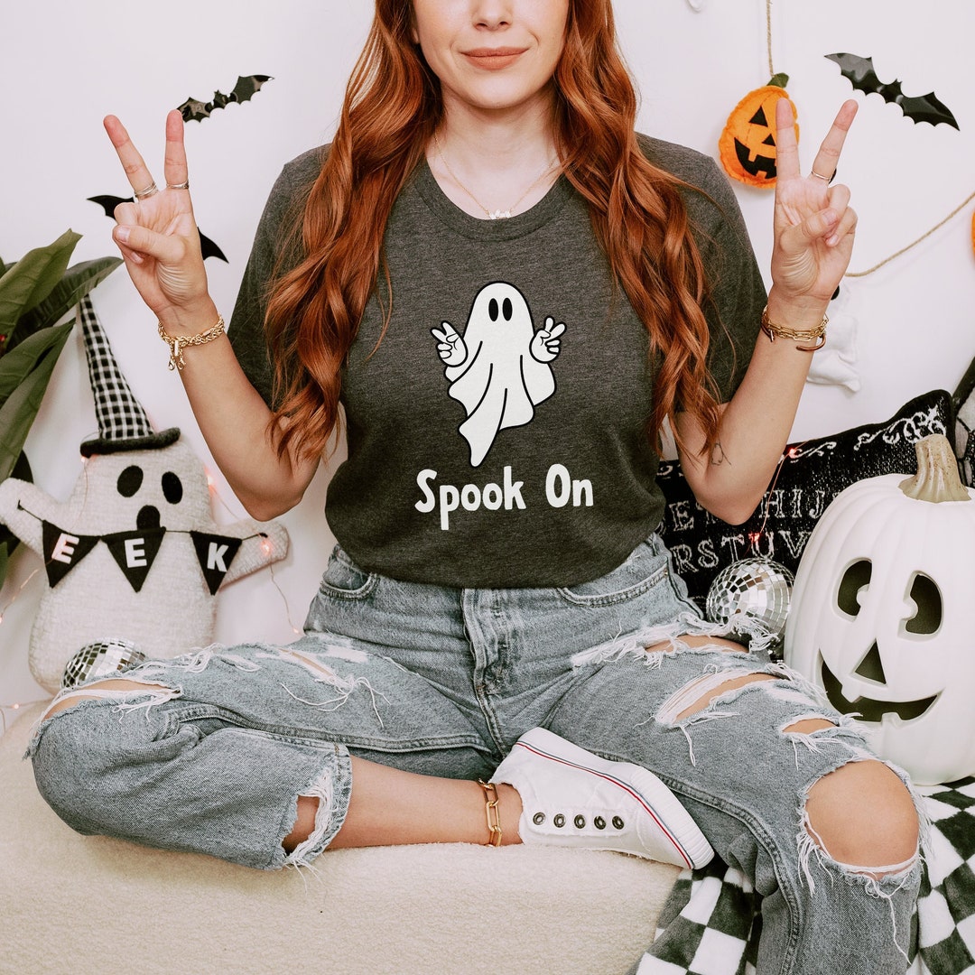 Cute Ghost Rocker Sign Spook on Halloween Ghost T-shirt, Gift for Halloween Rock Lovers, Funny ...