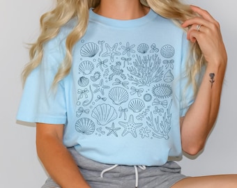 Camiseta de concha, camiseta de vida marina, regalo para amantes del océano, camiseta de biólogo marino, camiseta de playa, camiseta de abuela costera, camiseta con ambiente costero