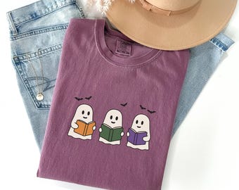 Reading Ghost Shirt, Halloween Book Lover Gift, Ghost Book Club Tshirt, Fall Reading Shirt, Librarian Halloween Gift, Spooky Bookworm Tshirt