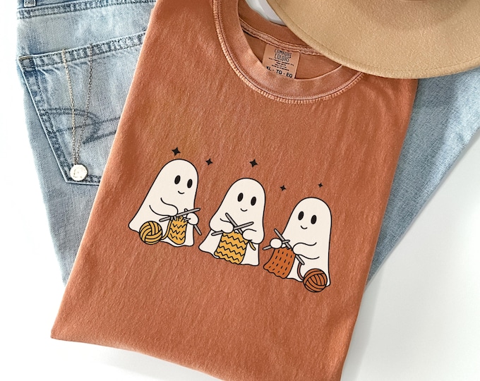Ghost Knitting Lover Shirt, Funny Halloween Gift for Knitter, Yarn Addict Fall Tshirt, Comfort Colors Knitting Enthusiast Tshirt, Craft Mom