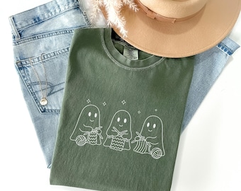 Ghost Knitting Lover Shirt, Funny Halloween Gift for Knitter, Yarn Addict Fall Tshirt, Comfort Colors Knitting Enthusiast Tshirt, Craft Mom