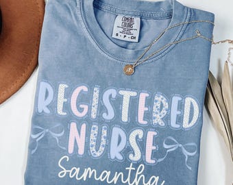 Registered Nurse Custom Name Shirt, Coquette Nursing Shirt, Gift for Nurse, RN Floral Shirt, RN Graduation Gift, Nursing Student Tshirt