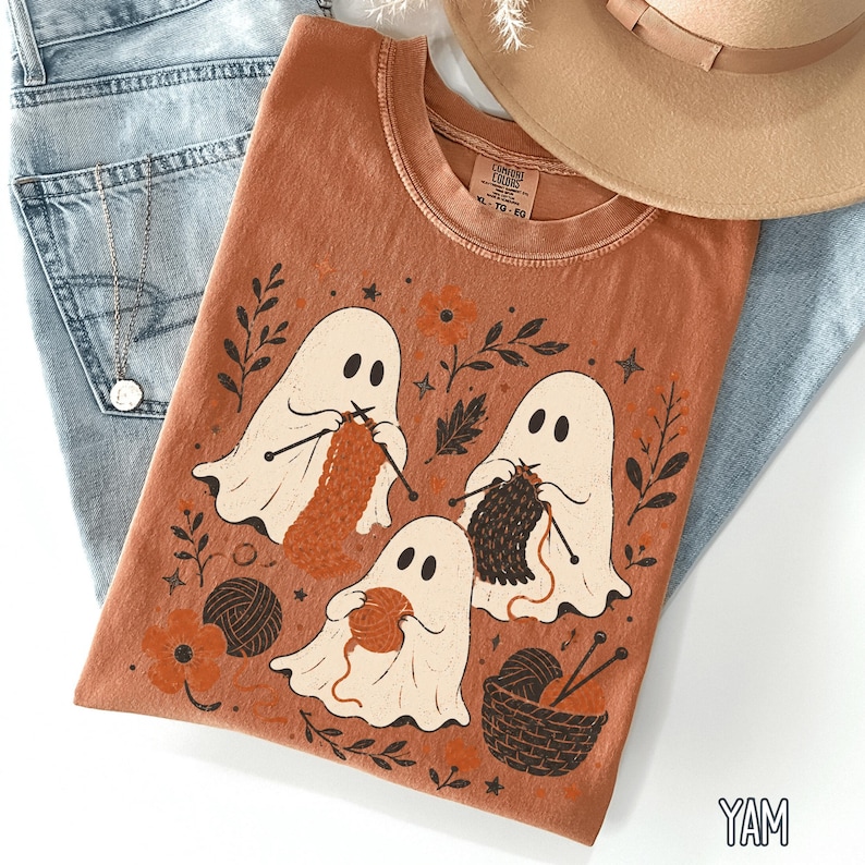 Knitting Ghost Shirt, Halloween Knitting Tee, Ghost Knitter Shirt, Yarn Lover Gift, Crafting Mom Fall Knitting Shirt Yam
