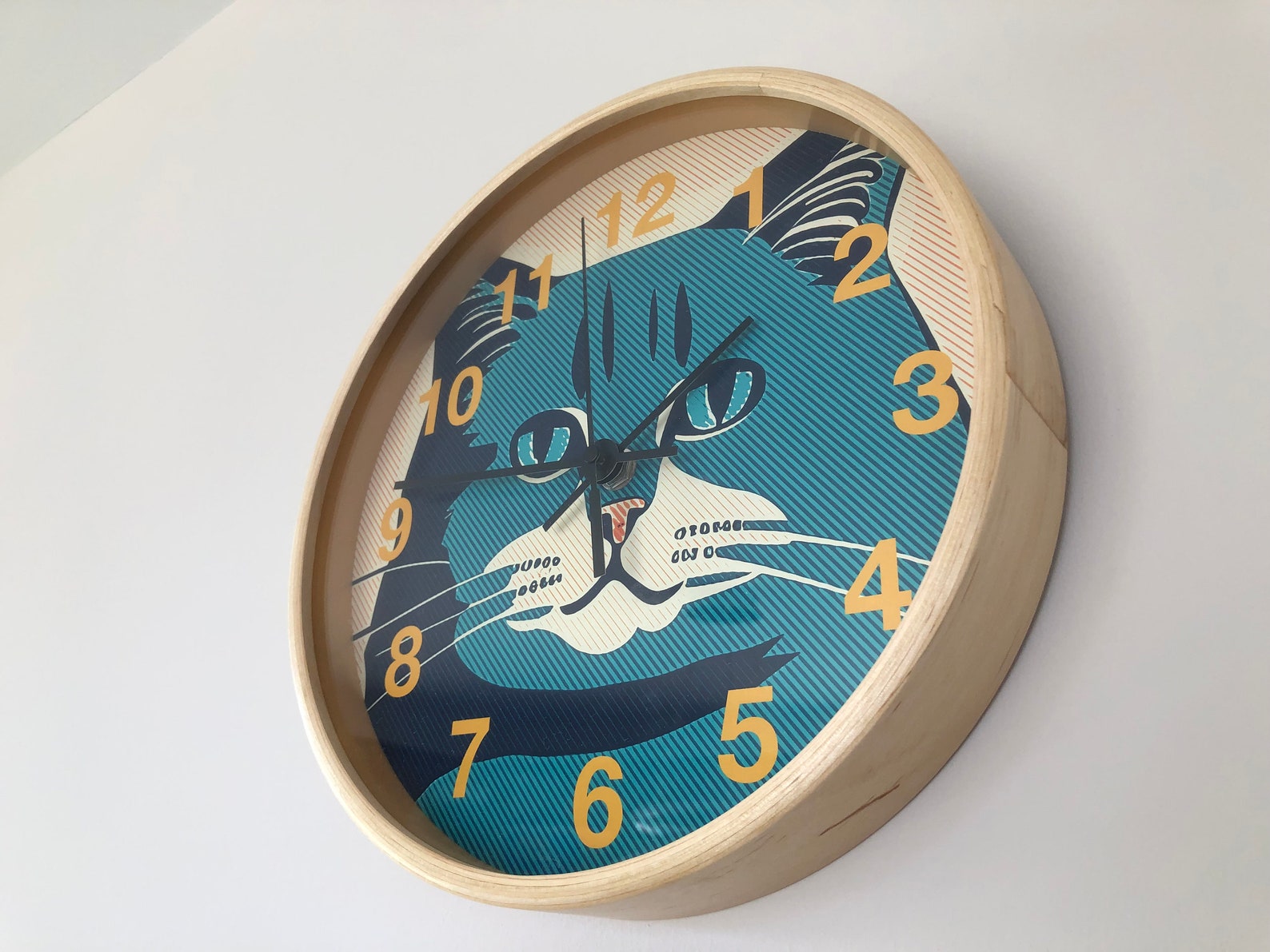 Modern Unique Wooden Wall Clock With Cat Design Wall Clock Etsy