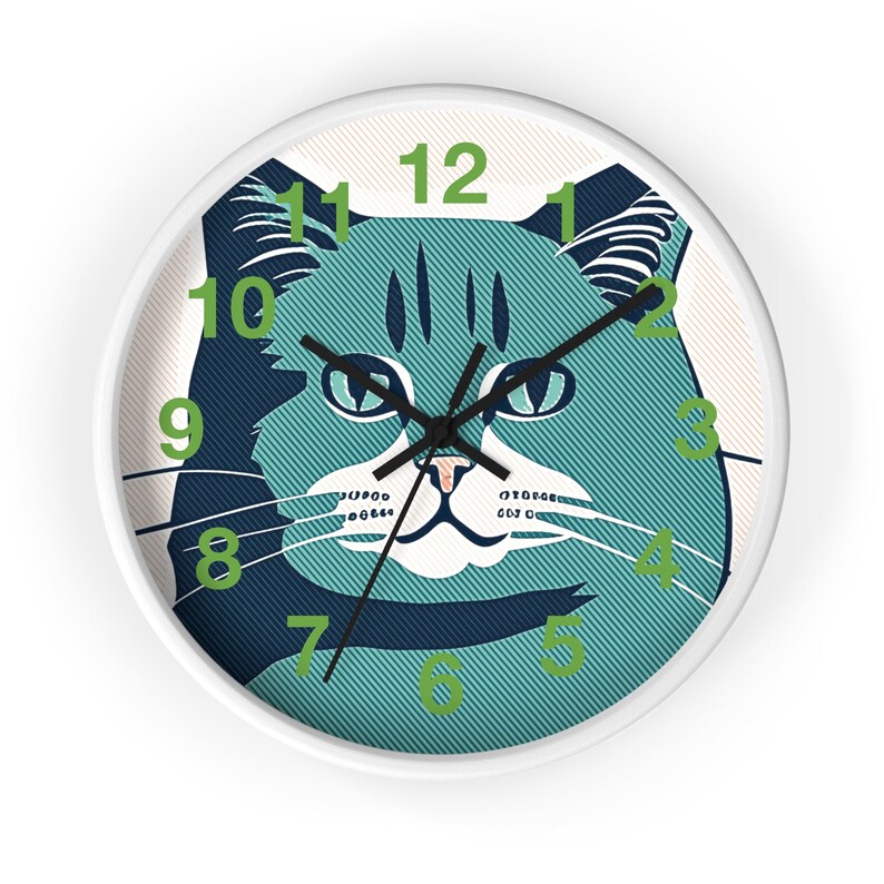 Modern Unique Wooden Wall Clock With Cat Design Wall Clock Etsy