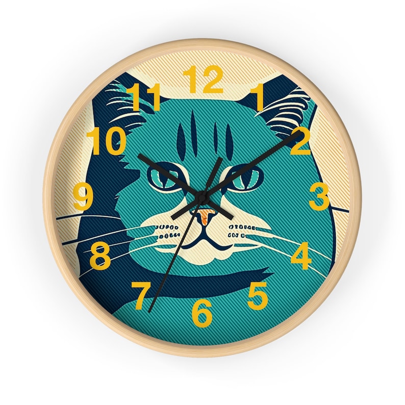 Modern Unique Wooden Wall Clock With Cat Design Wall Clock Etsy
