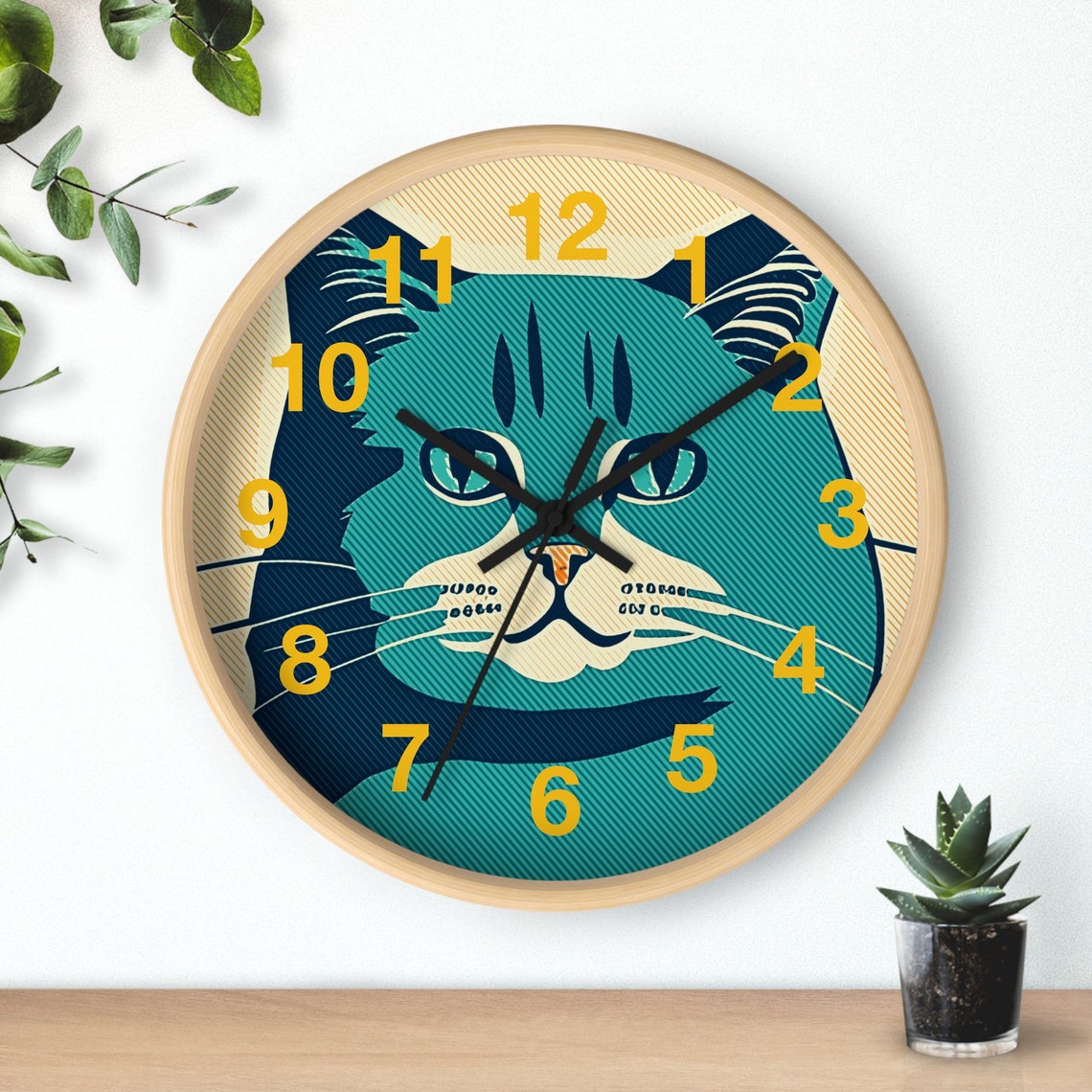 Modern Unique Wooden Wall Clock With Cat Design Wall Clock Etsy