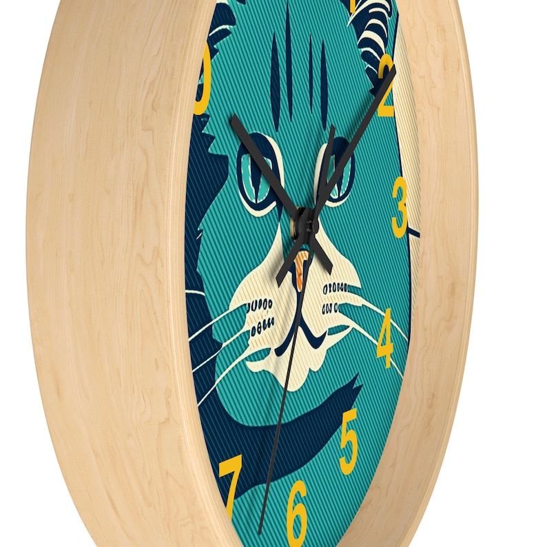 Modern Unique Wooden Wall Clock With Cat Design Wall Clock Etsy