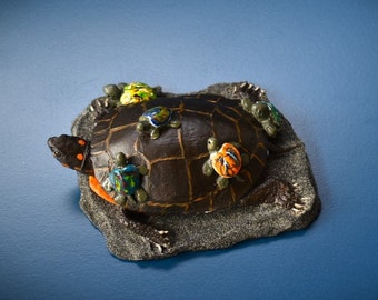 Mother Turtle Sculpture with Babies: Table Decor